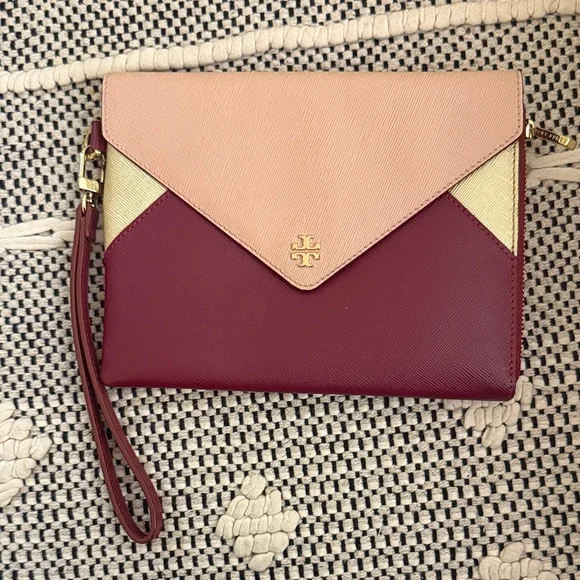 Tory Burch Two-Tone Wristlet in Pink and Burgundy - Picture 1 of 6